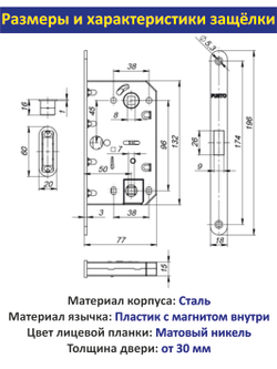 Дверная ручка с магнитной защелкой фиксатором и петлями