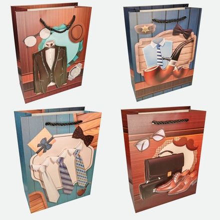 Пакет подар. бумажн. 26*32*10 см 210 гр/м2 Men, 4 дизайна