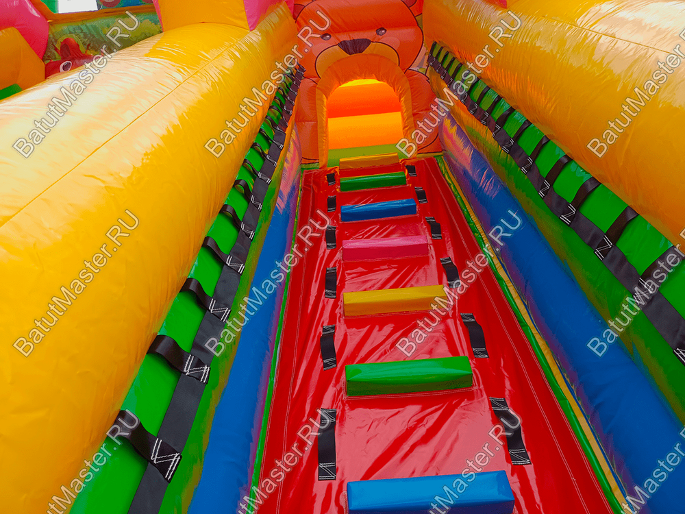 Коммерческий надувной батут "Мишки и дети", 10*6*6,5 м, с горкой 3,5 м