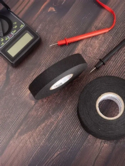 Изолента черная автомобильная тканевая подкапотная лавсан, флисовая для жгутования, набор 3 шт, 19мм х 15м