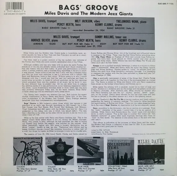 Miles Davis – Bags Groove (Original Jazz Classics) LP