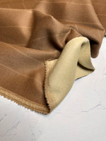 Двусторонний (double-face) пальтовый кашемир с шерстью (80%кашемир/20%шерсть, Бежевый кэмел с тонкой вертикальной полосой/сливочный, 151, 393 гр/м2)