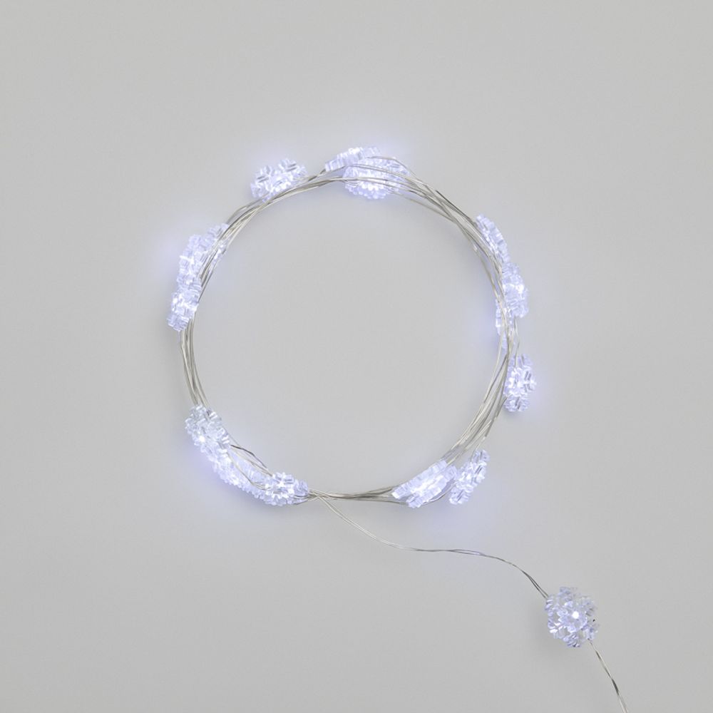 Гирлянда светодиодная Снежинки, 2м, 20LED, БЕЛЫЙ, IP20, 2хCR2032 в комплекте NEON-NIGHT