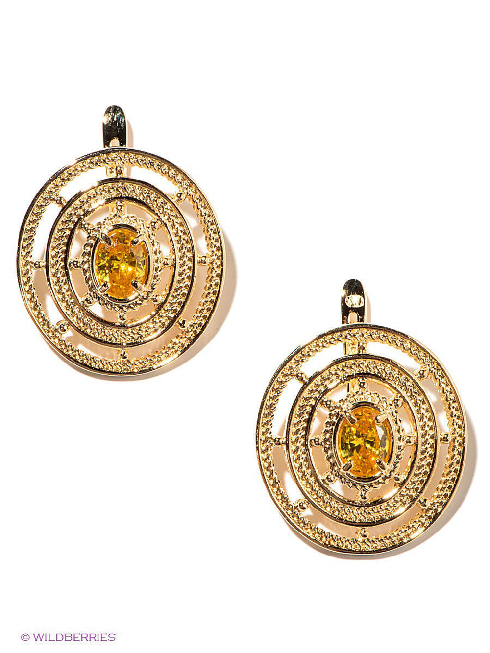 "Роял"  серьги в золотом покрытии из коллекции "Радиус" от Jenavi  с английским замком