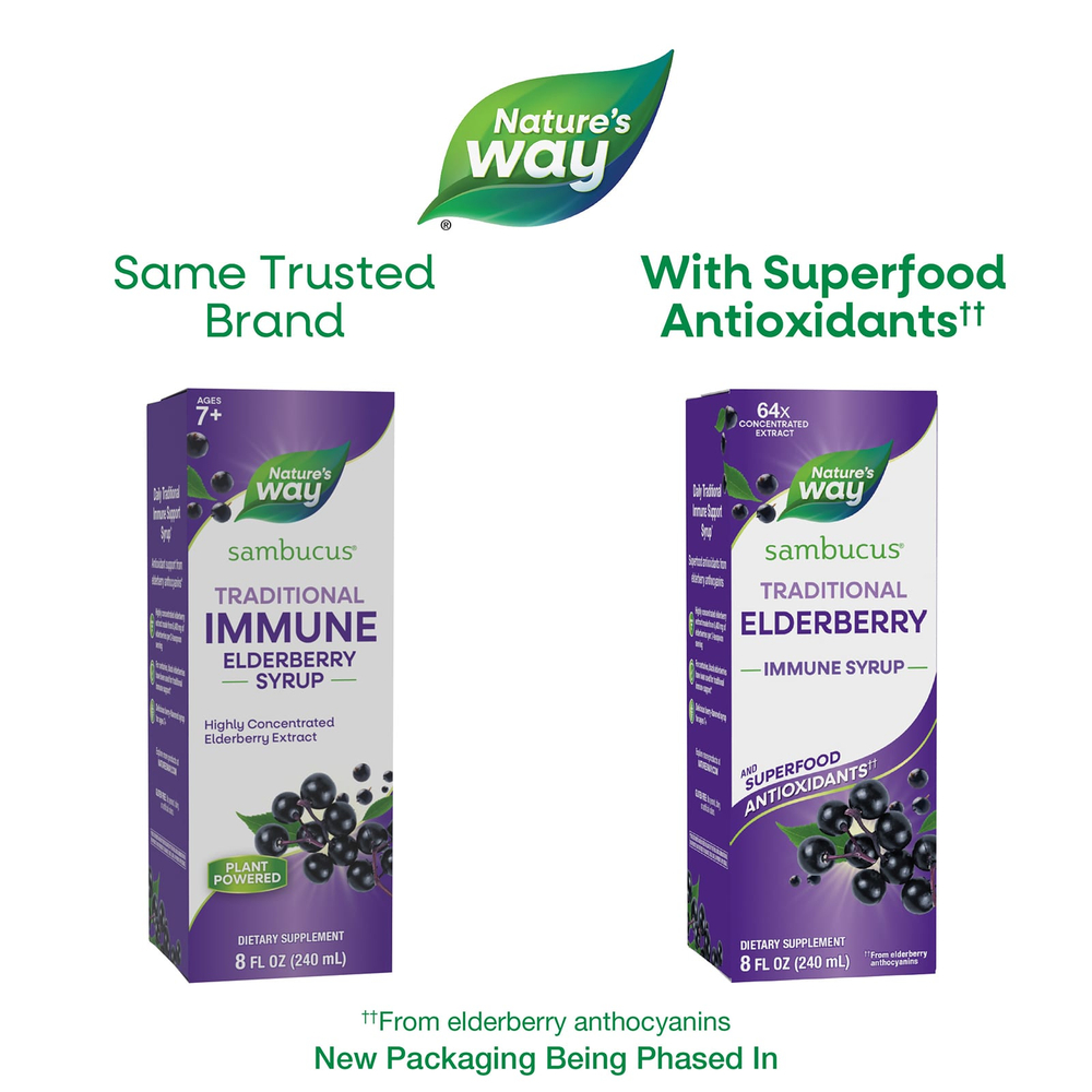 Nature's Way, Sambucus®, традиционный сироп для укрепления иммунитета, бузина, 240 мл (8 жидк. унций)