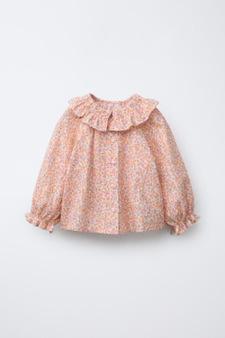 ZARA РУБАШКА С ЦВЕТОЧНЫМ ПРИНТОМ, ОРАНЖЕВЫЙ