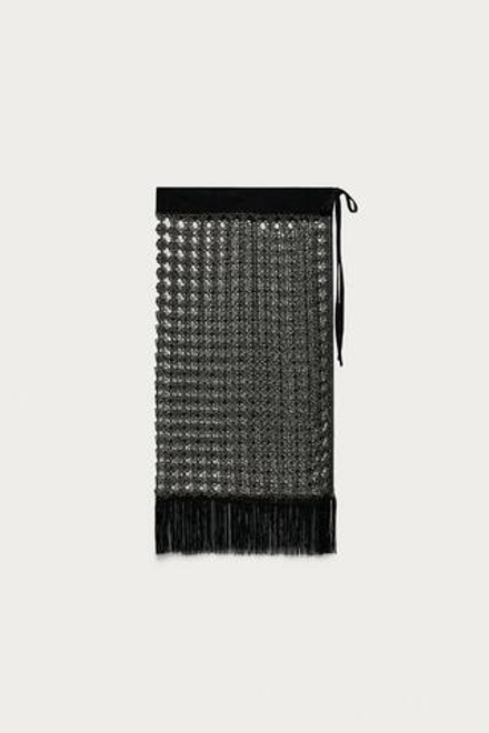 ZARA X MARISA BERENSON ЮБКА-ПАРЕО С ВЫШИВКОЙ, ЧЕРНЫЙ
