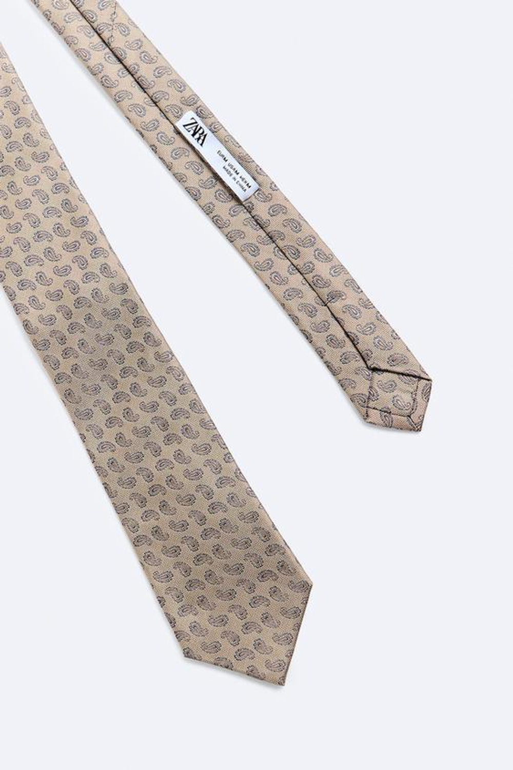 ZARA ГАЛСТУК ИЗ 100% ШЕЛКА С ПРИНТОМ ПЕЙСЛИ, БЕЖЕВЫЙ