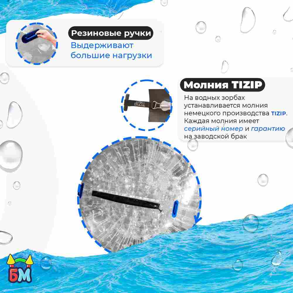 Водный зорб "Прозрачный", ПВХ, с молнией TIZIP, диаметр 2.2, без сидений для ходьбы внутри