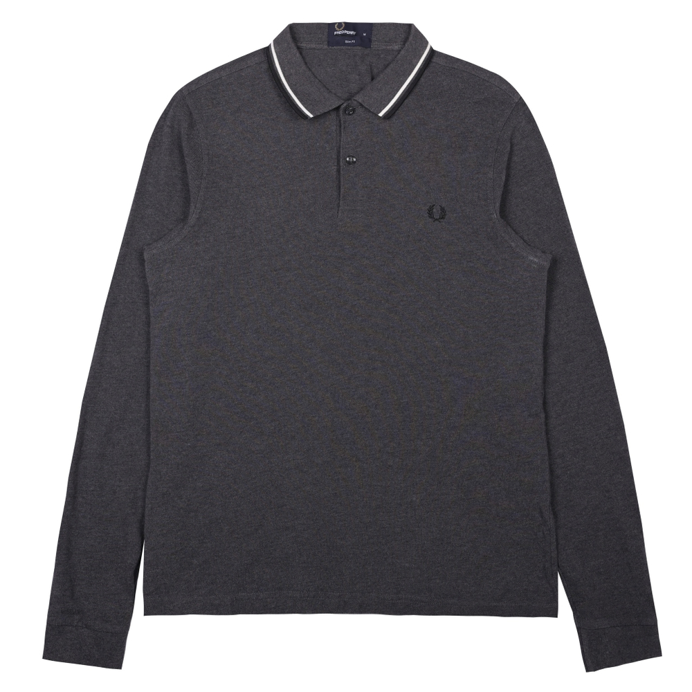 Темно-серое лонгслив-поло Fred Perry с спокойными акцентами, M slim