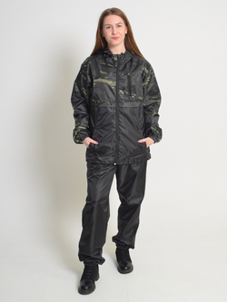 Спортивный костюм Prival Ветровлагозащитный женский, чёрный+кмф K4