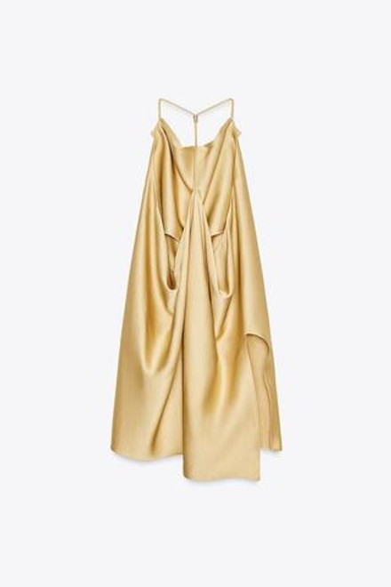 ZARA АТЛАСНЫЙ ТОП С ГОРЛОВИНОЙ ХАЛТЕР, ЗОЛОТИСТЫЙ