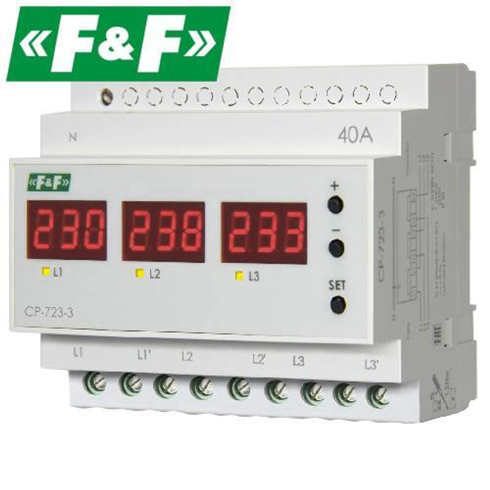 Реле контроля напряжения трехфазное до 40А (F&F) CP-723-3