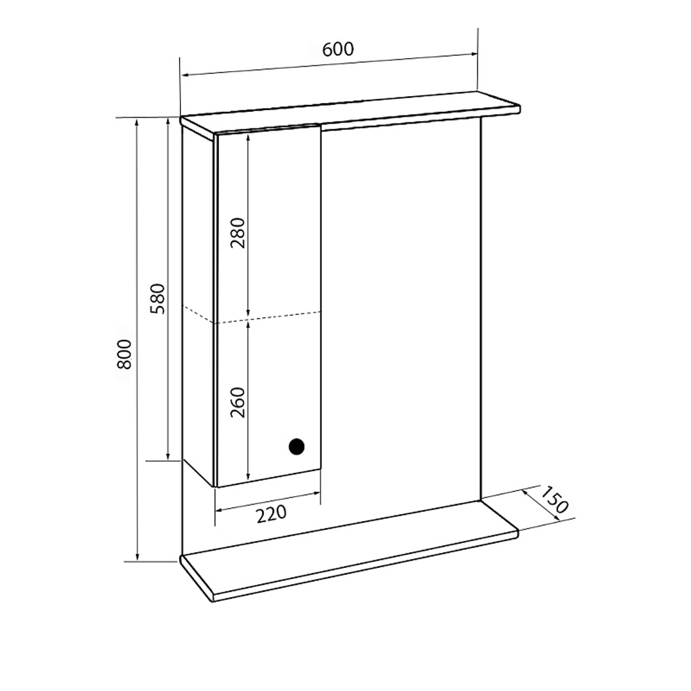 Loranto Моника Зеркало-шкаф 60 без светильника, левостороннее, 600х695х150