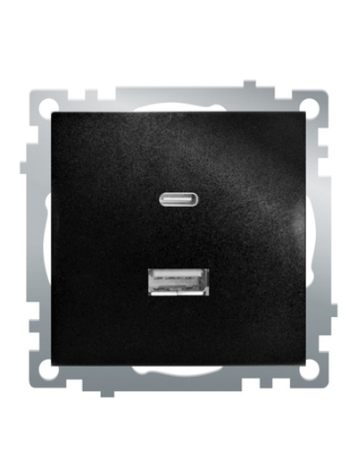 Розетка 2-местная USB + type C (механизм), STEKKER GLS10-7116-05, 250B, 3А, серия Катрин, черный 50055