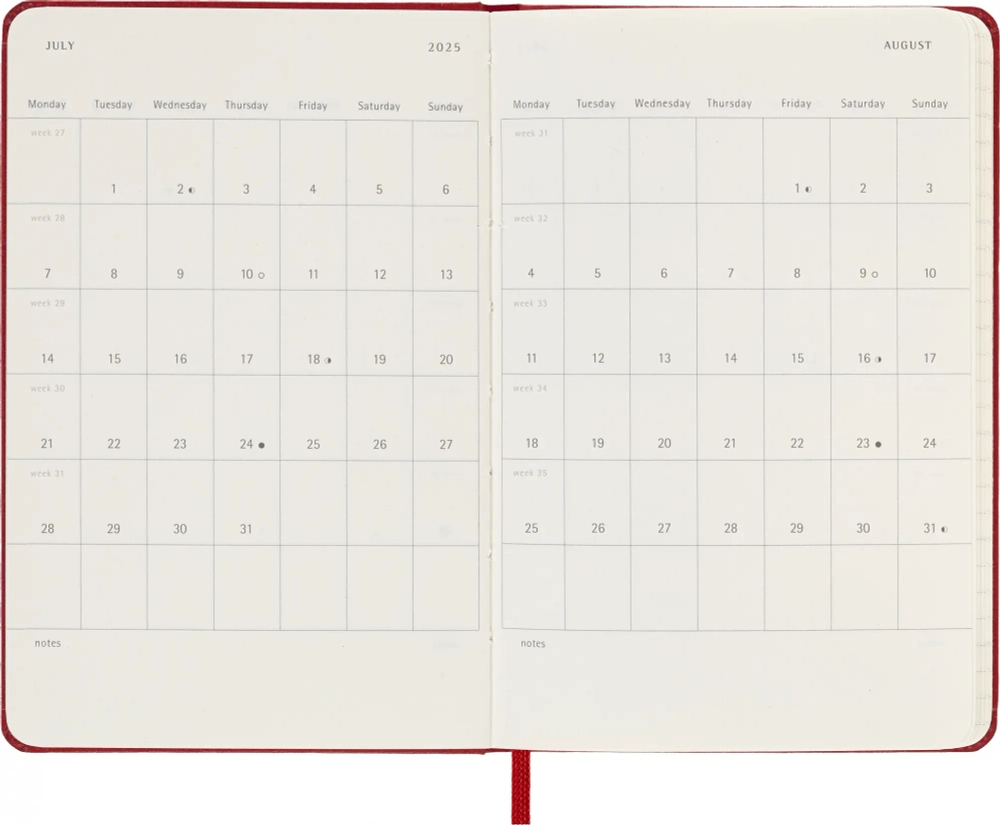 Еженедельник на 2025 год Moleskine WKNT (DHF212WN2) 9x14см, твердая обложка, красный