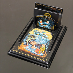 Подставка для блока для записей ручной росписью Палех "Емеля"