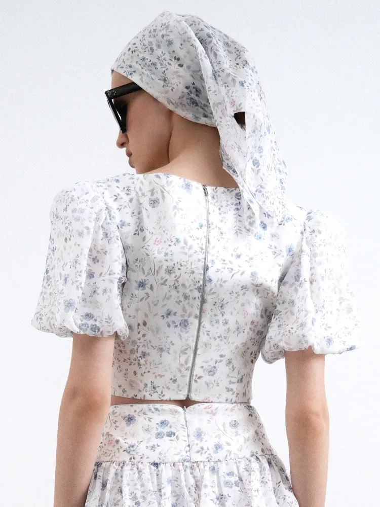 Летиция (Leticia), косынка из молочного шифона с цветочным принтом