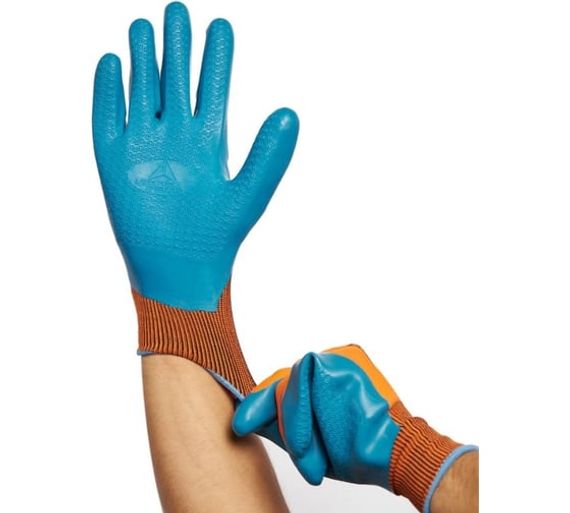 Перчатки VE733 полиэстеровые с латексным покрытием Delta Plus VE733OR10