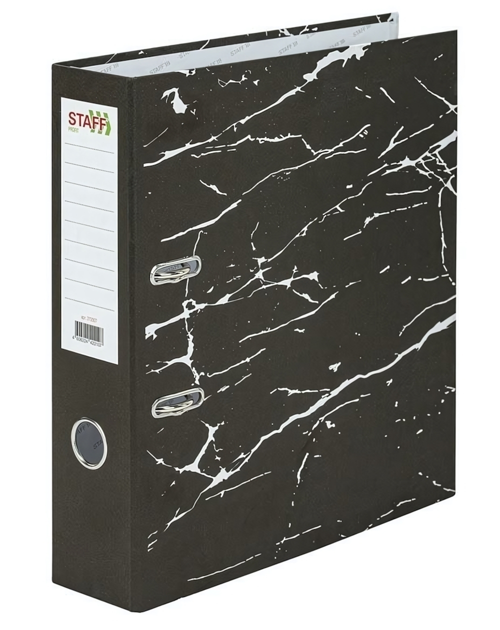 Папка-регистратор 75мм с мраморным покрытием, черная,СЪЕМНЫЙ МЕХАНИЗМ "Profit" (STAFF)