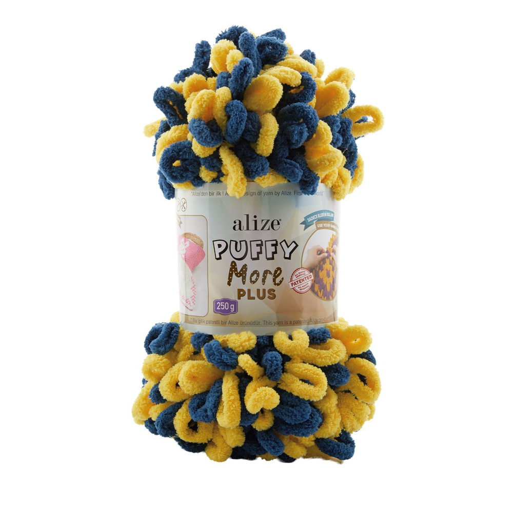Пуффи Море ПЛЮС (Puffy More plus) пряжа Alize 100%микрополиэстер 2х250г/11м (6631 желто-синий)