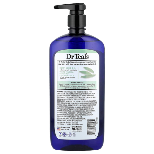 Dr. Teal's, гель для душа с чистой английской солью, масло из семян конопли (Cannabis sativa), 710 мл (24 жидк. унции)