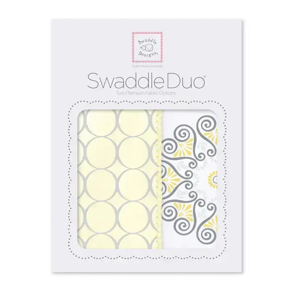 SwaddleDesigns SD-358Y Набор пеленок SwaddleDuo - Sterling Mod Circles on Soft Yellow Banana & Yellow Medallions