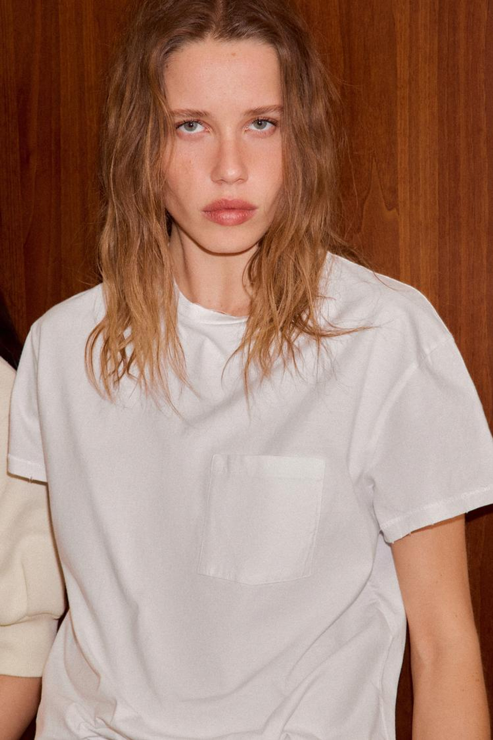 ZARA ФУТБОЛКА ОВЕРСАЙЗ С КАРМАНОМ, БЕЛЫЙ