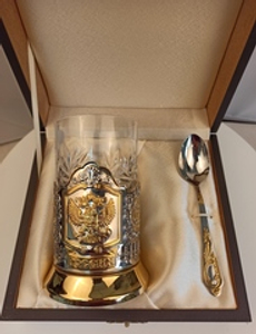 Подстаканник с позолотой "Герб России" в футляре