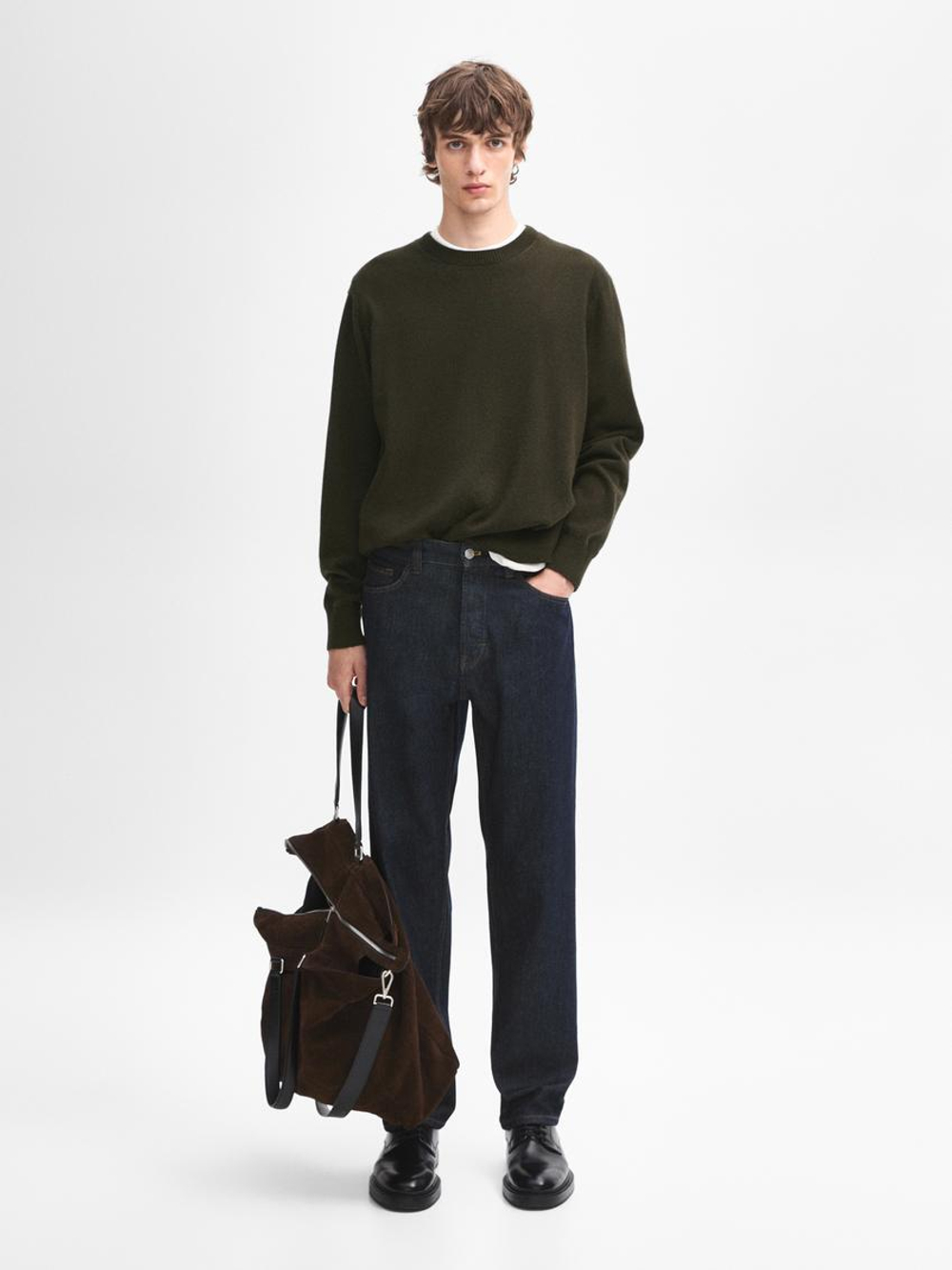 Massimo Dutti Джемпер из 100% кашемира с круглым вырезом, хаки