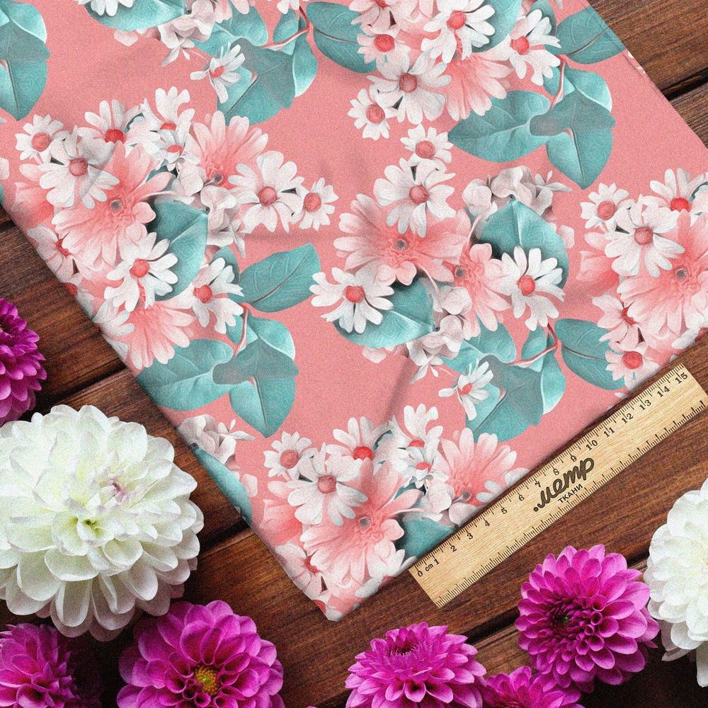 Ткань атлас смелый и красочный букет