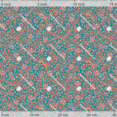 Переплетающиеся цветочные ветки на бирюзовом  by Irina Skaska 517 DPI