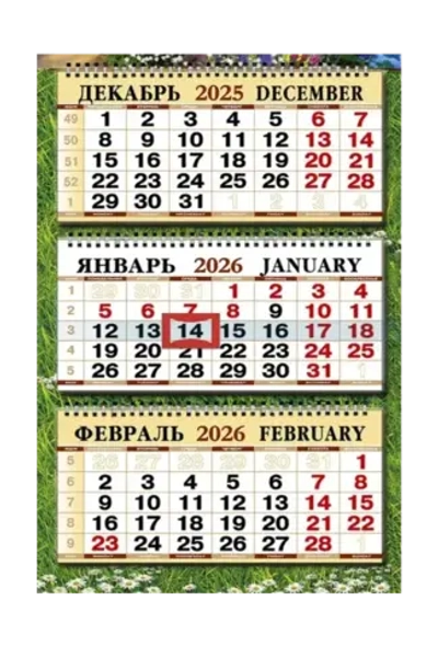 Календарь настен. 2026 квартальный трёхблочный 333*710 мм "Природа" Офис Б4508-1 Подсолнухи