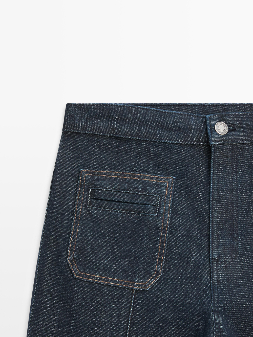 Massimo Dutti Расклешенные джинсы с высокой талией и карманами, темно-синий