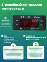 Электронный температурный контроллер BC-ITCS-321 для холодильного оборудования с 3 реле 2 NTC датчика
