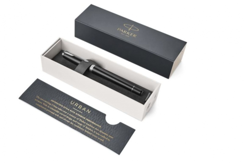 Перьевая ручка Parker Urban Core, (матовый черный лак) Muted Black CT, F309, перо: F, цвет чернил: blue, в подарочной упаковке.