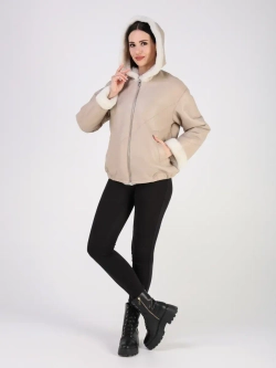 Дубленка зимняя натуральная куртка короткая с капюшоном