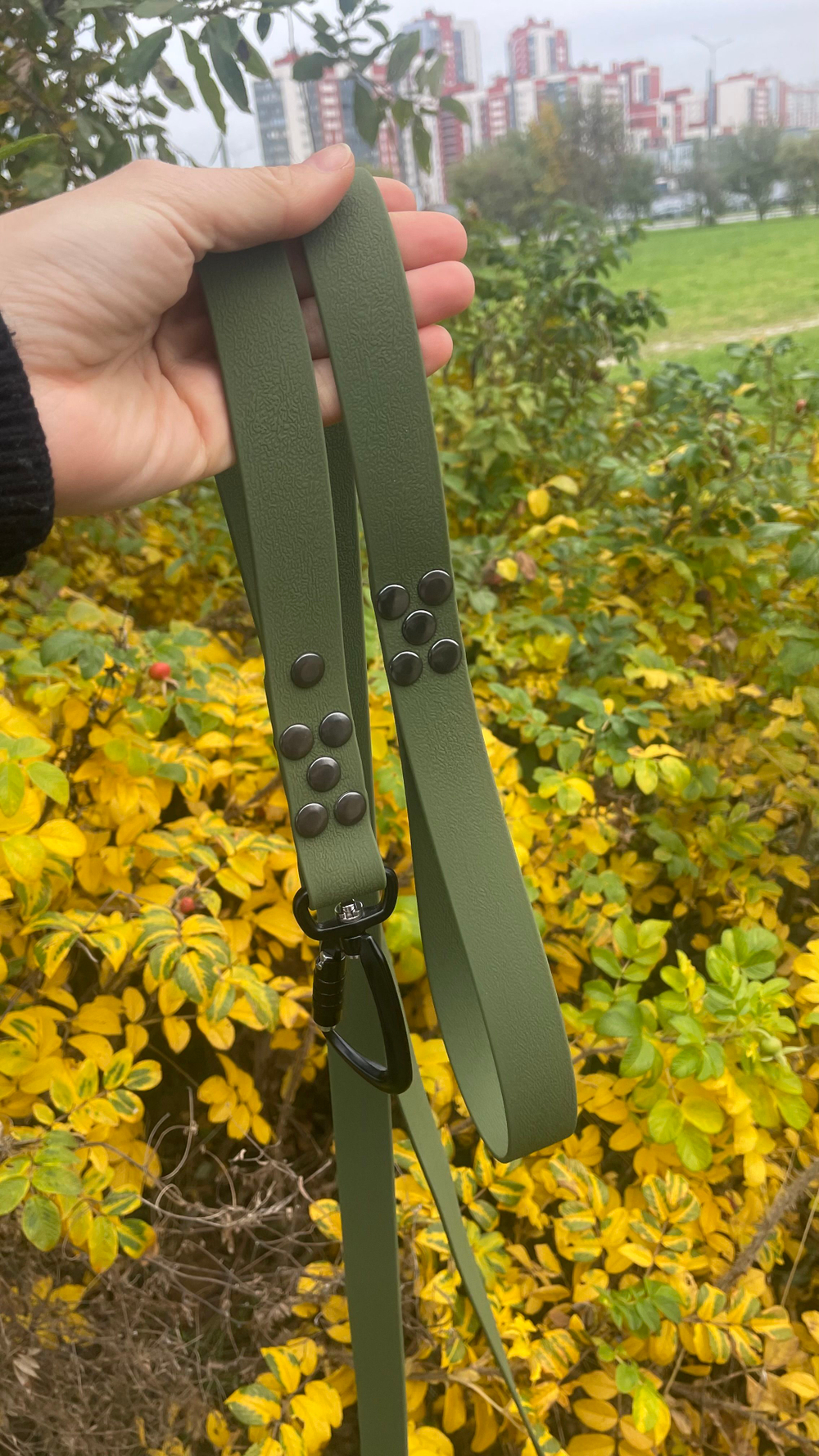 Мощный поводок для мускулистых собак, 25 мм , авиационный карабин, 2 м, зеленая олива теснение под кожу