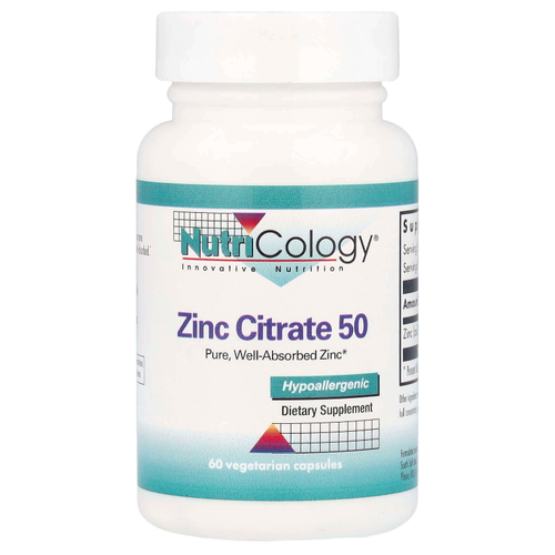 Nutricology, Цитрат цинка 50, 60 вегетарианских капсул