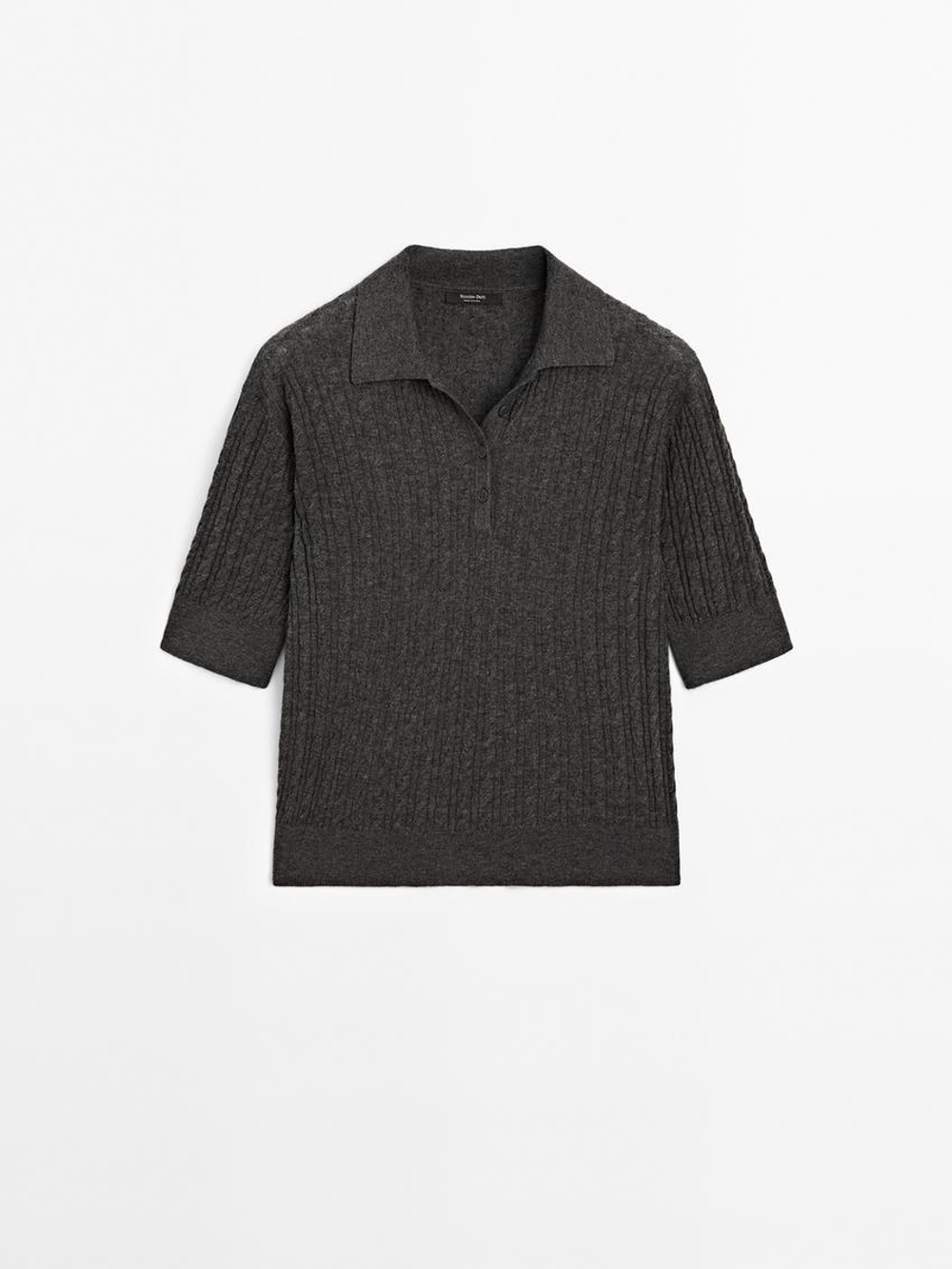 Massimo Dutti Поло из смесовой шерсти с узором «косы», антрацитово-серый