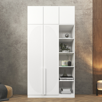 Шкаф Агератум МДФ двухсекционный с антресолью и стеллажом в белой эмали - Белый Фасадный 0101  150*50*220