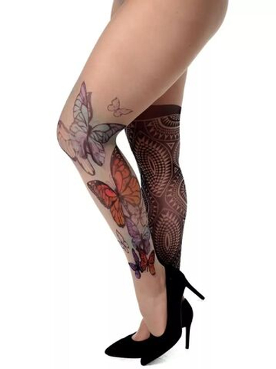 Колготки +size с разными принтами на ножках (Размер: XL-XXL-XXXL) (Цвет: бежевый)