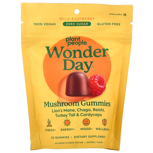 Plant People, WonderDay®, жевательные мармеладки с грибами, дикая малина, 60 жевательных таблеток