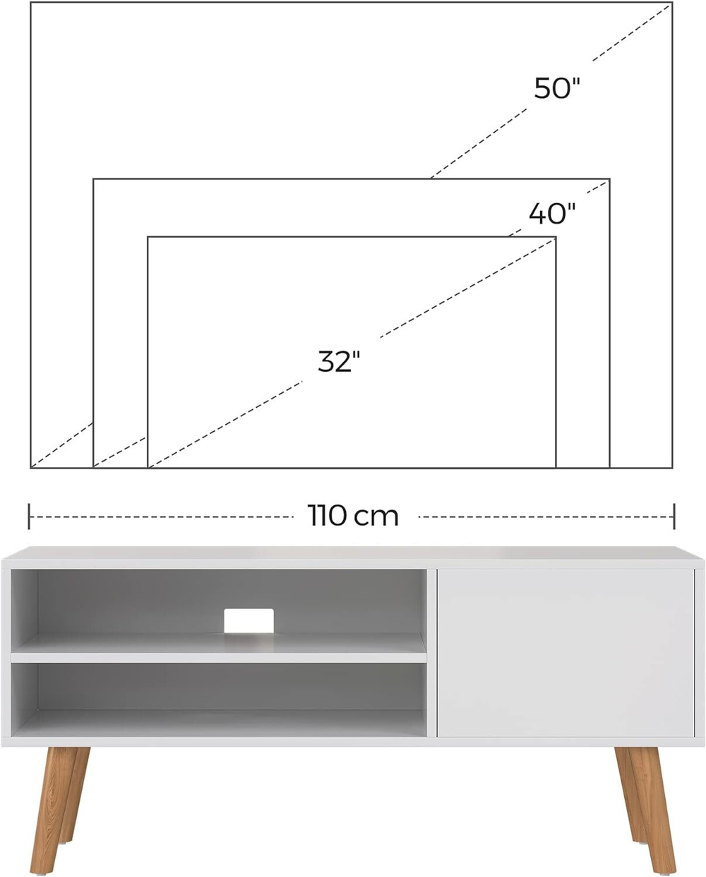 Тумба под телевизор VASAGLE LTV09WT в стиле ретро, до 50 дюймов110 x 40 x 49,5 см