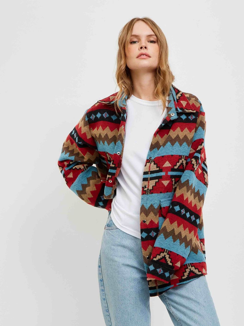 Рубашка Kefirmaykifer Оверсайз Этно красно-синяя