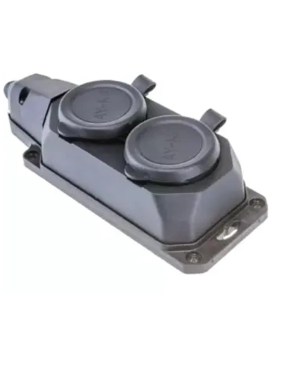 Колодка 2 гнезда, с заземлением, c крышкой каучуковая