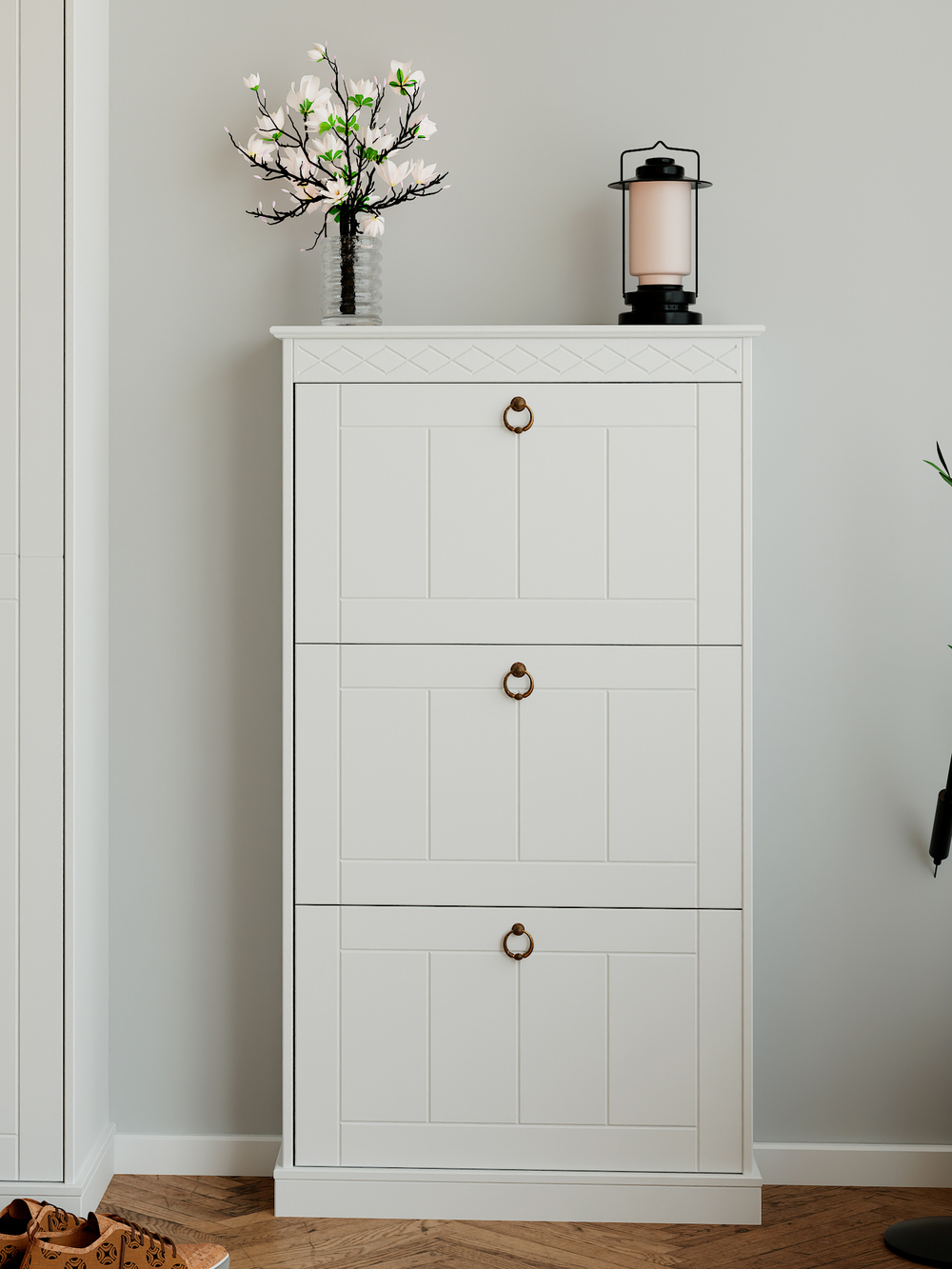 Обувница для прихожей Индра, закрытая, высокая из МДФ, белый