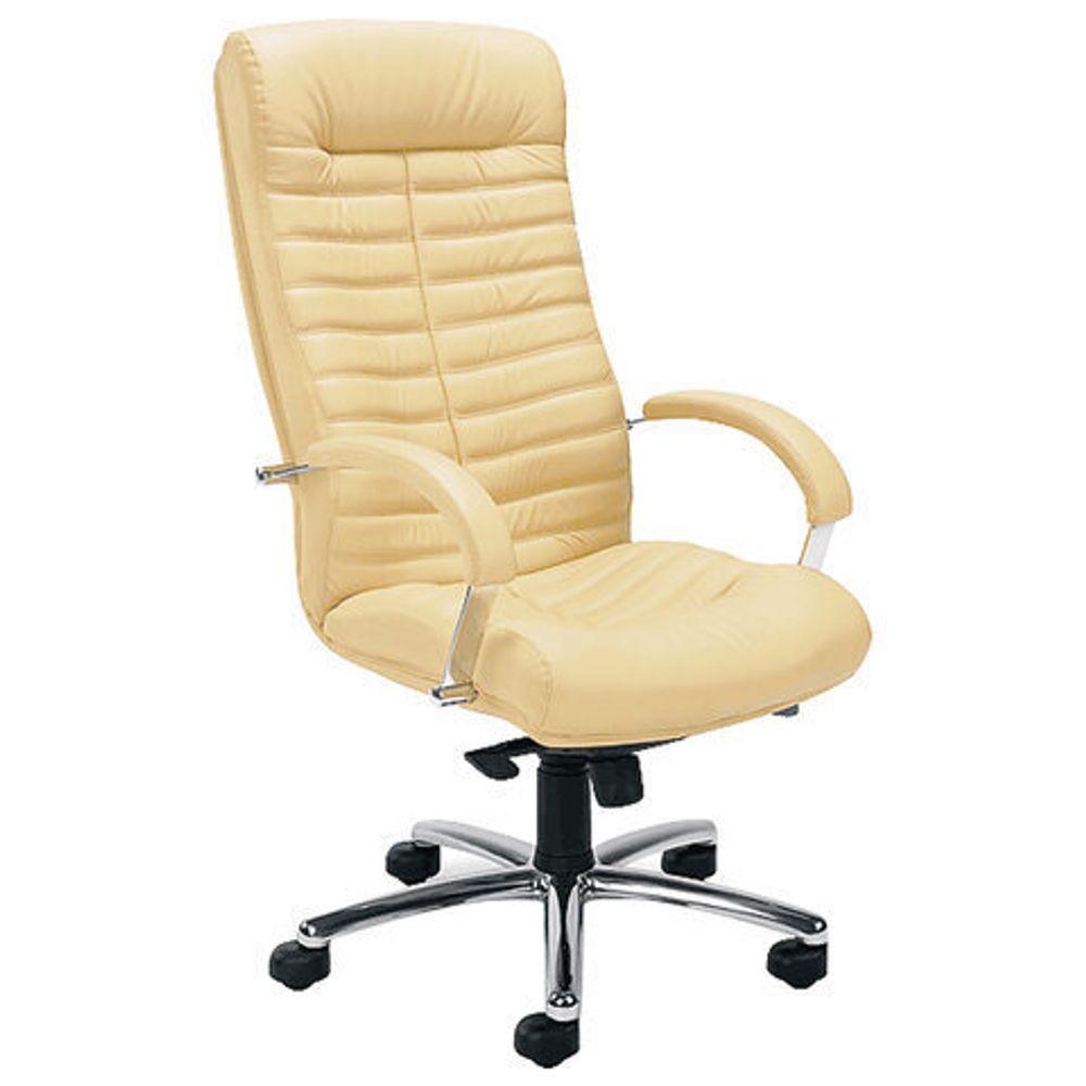 Кресло из натуральной кожи "Orion steel chrome", хром, бежевое