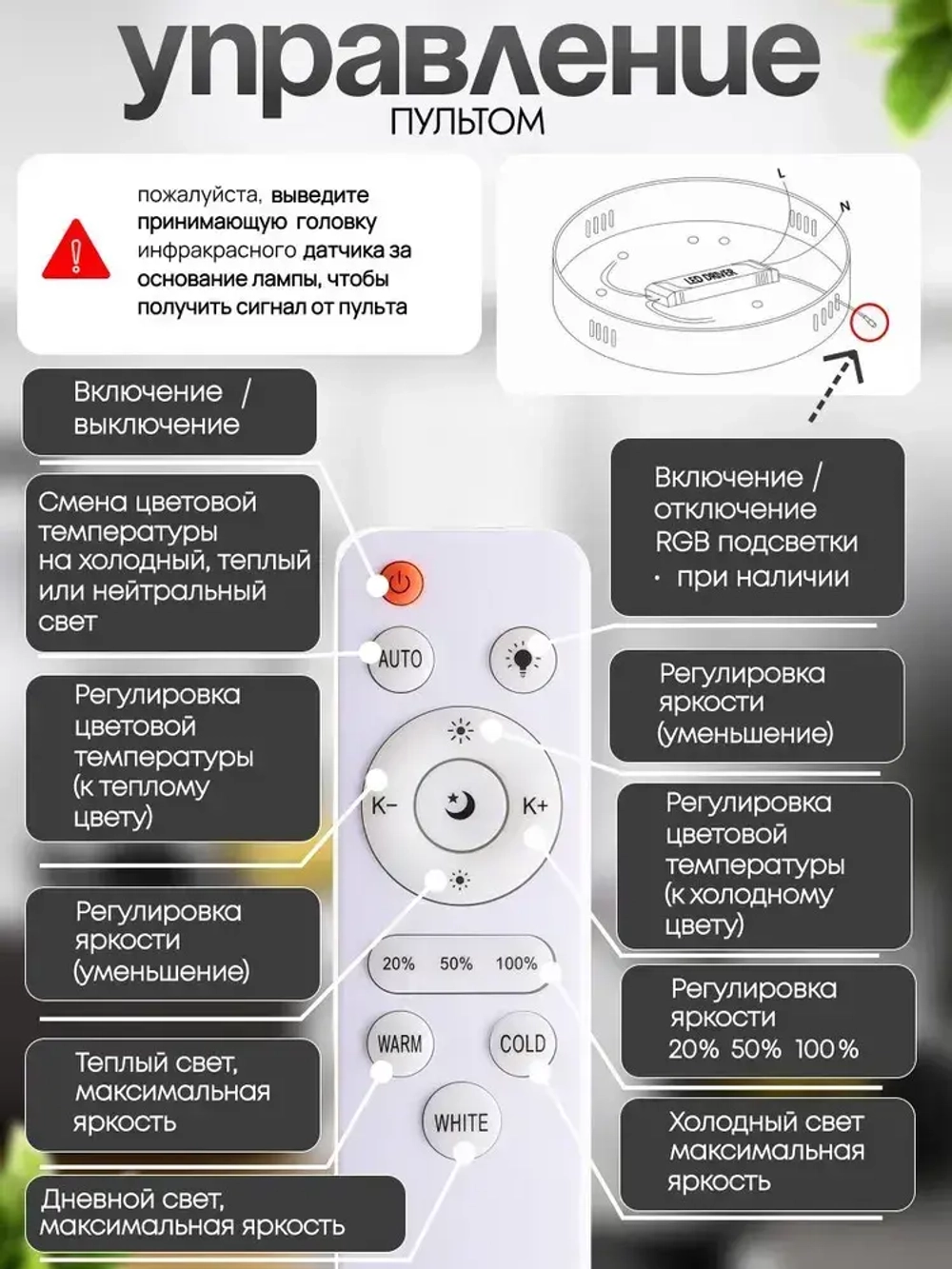 Люстра потолочная светодиодная с пультом 1260/6+3-RGB, светильник потолочный 202Вт