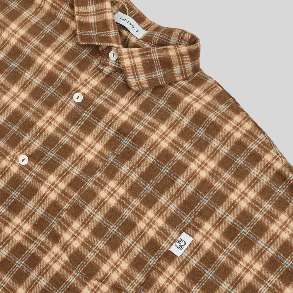 Рубашка One Two Cowboy Basic 8 в клетку коричневая